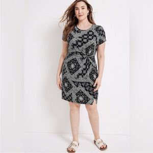 Maurices 24/7 Black & White Paisley Front Knot Mini Dress Size XL
